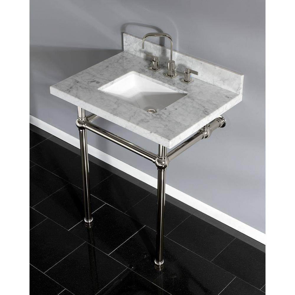 Kingston Brass Square Sink Washstand 30 in. Console Table in Carrara with Metal Legs in Polished Nickel (2)