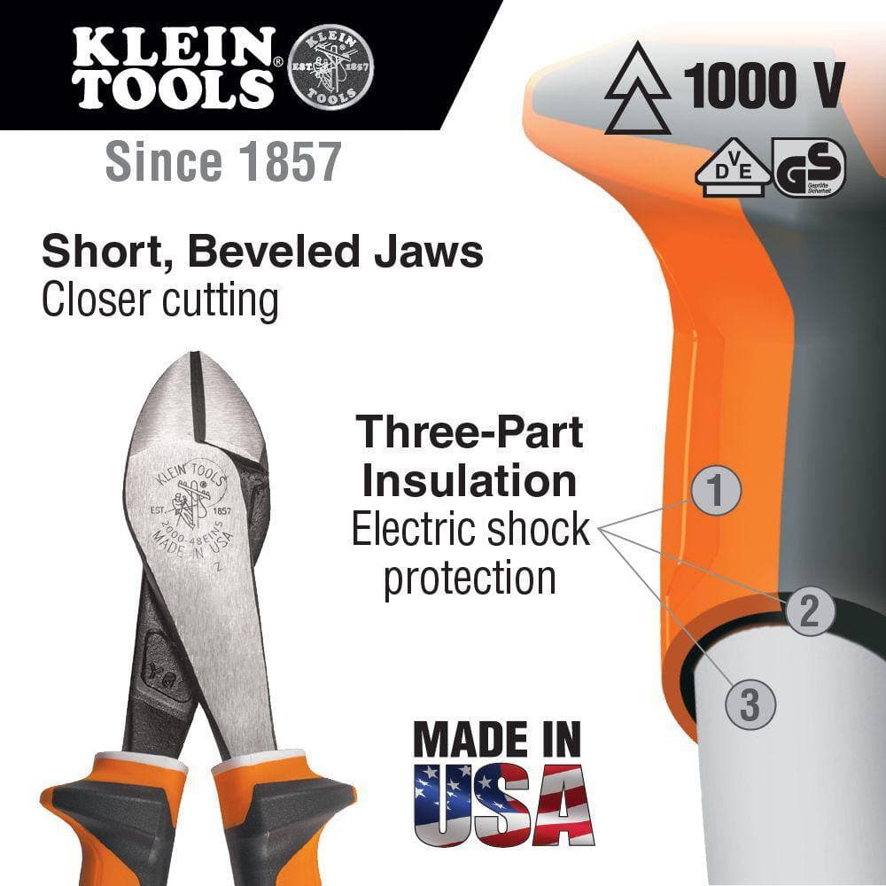 Klein Tools Diagonal Cutting Pliers, Insulated, Slim Handle, 8-Inch (2)