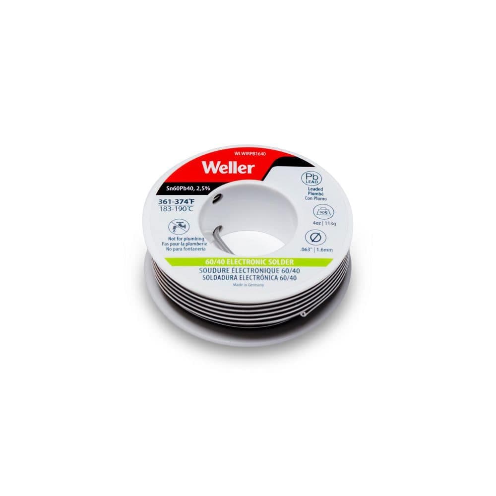 Weller 60/40 Leaded Electrical Solder Wire 1.6mm/0.063 in., 113g/4 oz.