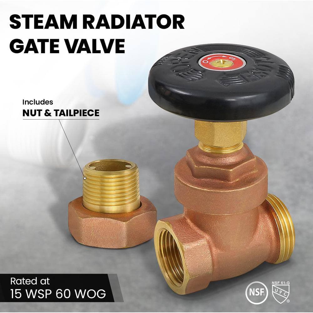 PLUMBFLEX 3/4 in. Brass Steam Radiator Gate Valve FIP x Male Union, with Molded Thermal Plastic Handle (3)