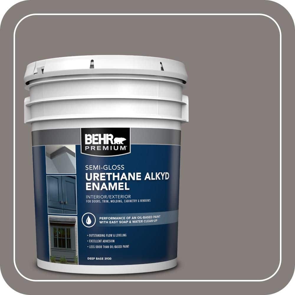 BEHR PREMIUM 5 gal. #PPU18-17 Suede Gray Urethane Alkyd Semi-Gloss Enamel Interior/Exterior Paint