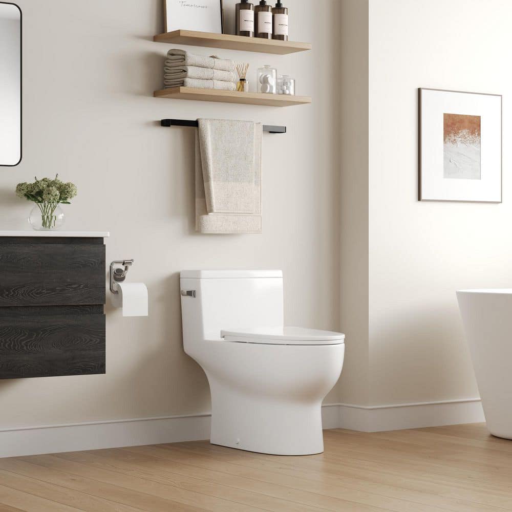 DeerValley Concord 12 in. Rough in Size 1-Piece 1.28 GPF Single Flush Elongated Toilet in White Seat Included (2)