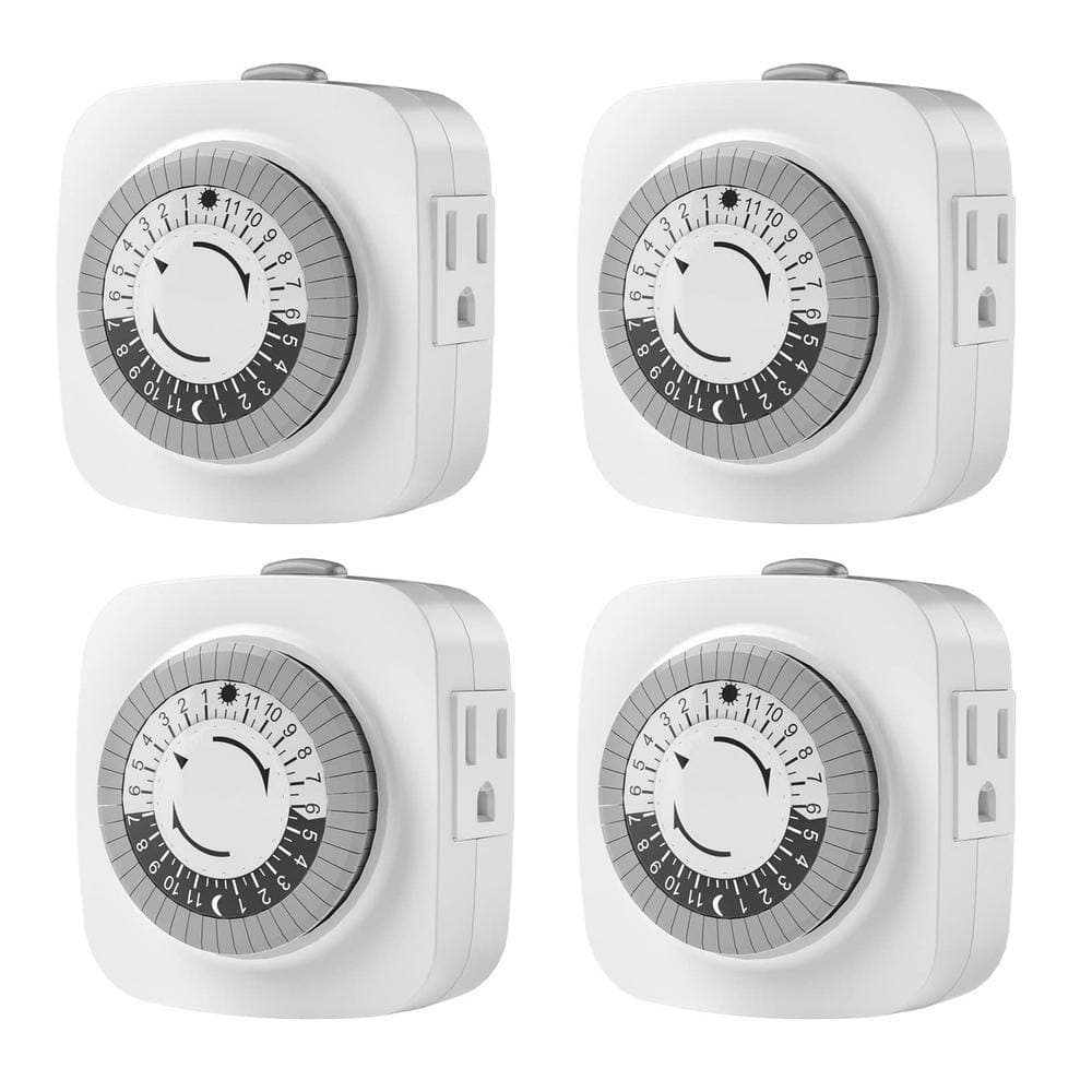 Vrbgify 15 Amp 125V 1440 min. Indoor Mechanical Countodwn Timer Plug with 2 Ground 3 Plug Socket Timer for Appliances 4-Pack (1)
