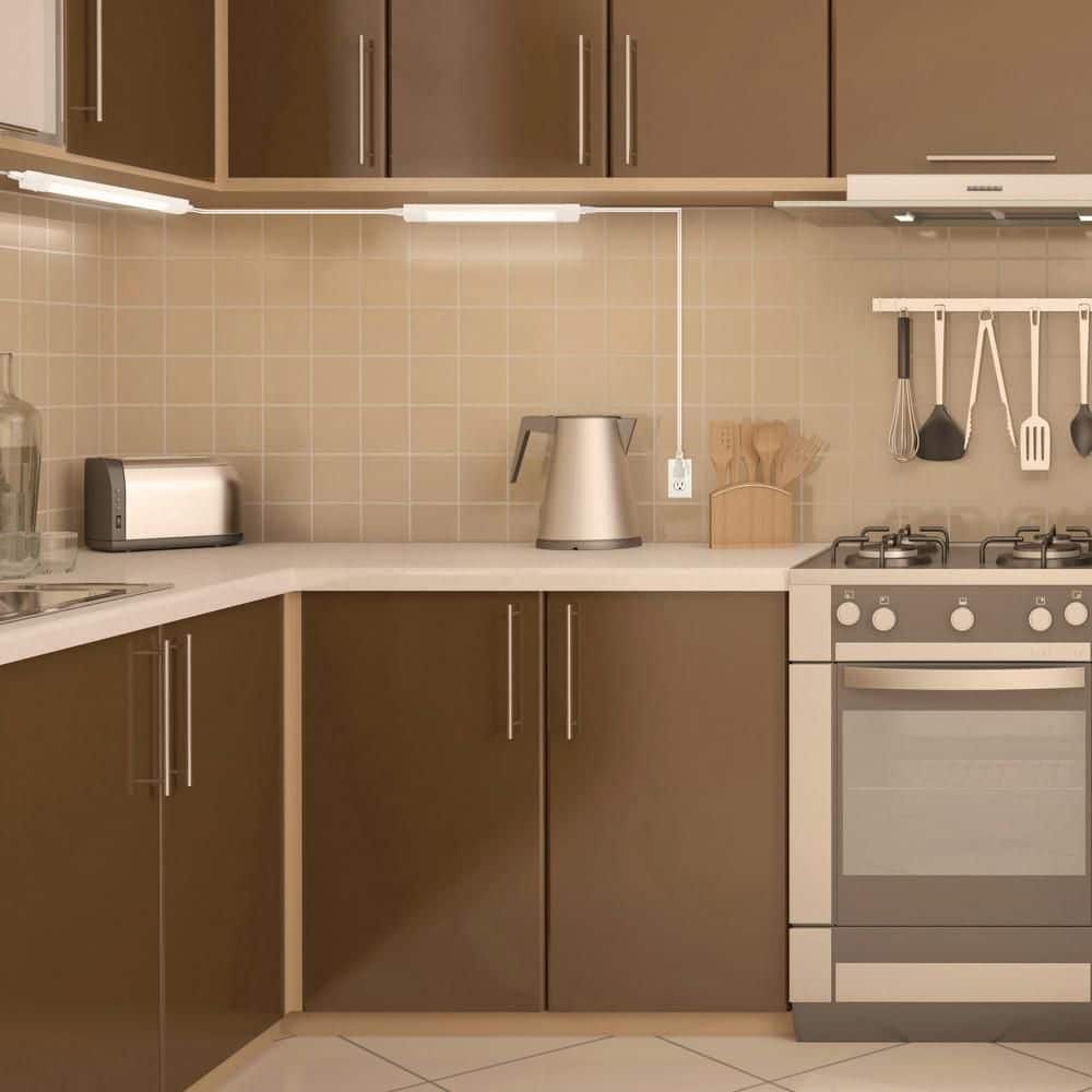 PRIVATE BRAND UNBRANDED 12 in. Plug-In White Integrated LED Linkable Under Cabinet Light, Soft White 3000K (3)