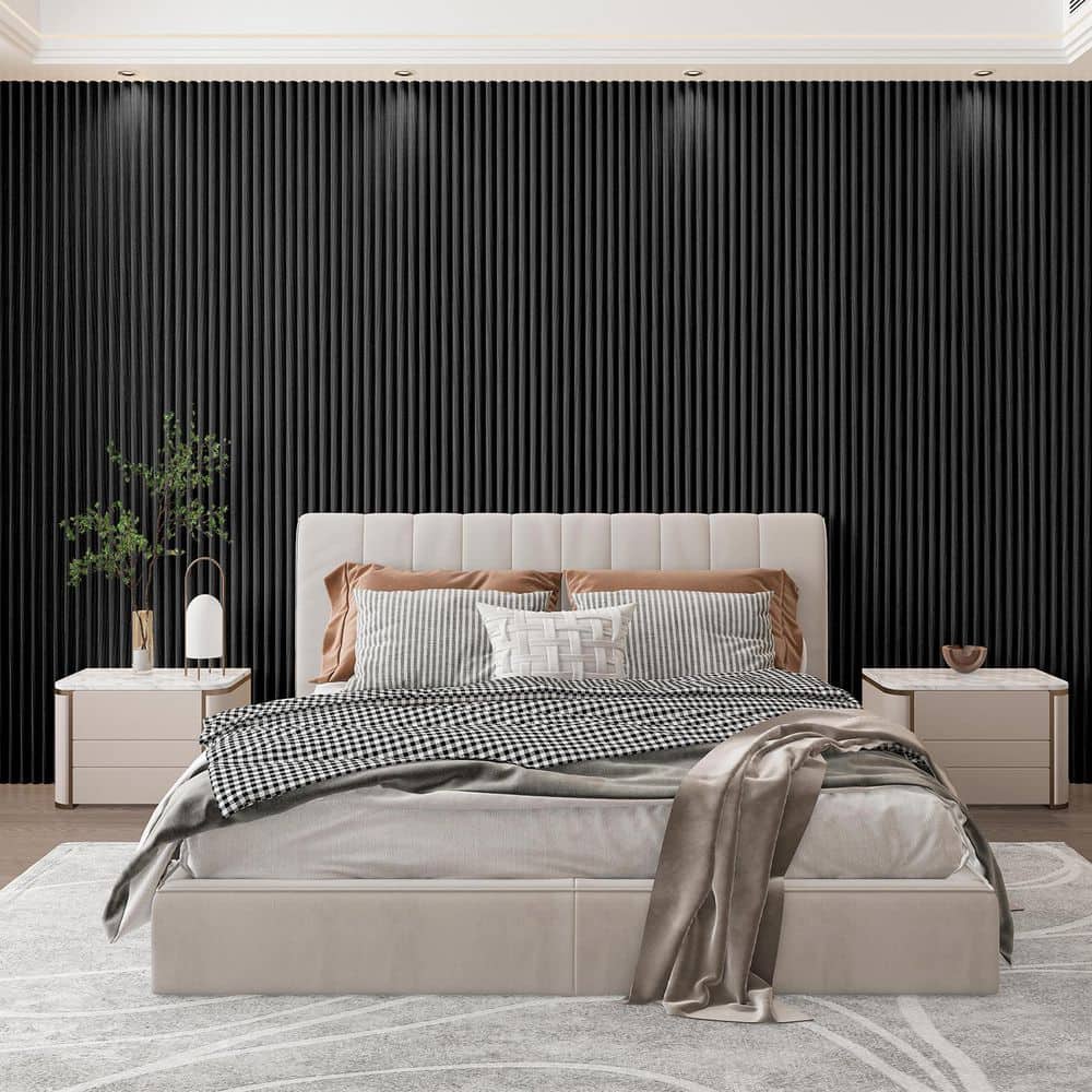 Art3dwallpanels Rounded Fluted Matte Black 8-1/2 ft. x 1/2 ft. x 2/3in. Solid Wood Decorative Slat Wall Paneling,4-Pack (16 sq. ft./Box) (2)