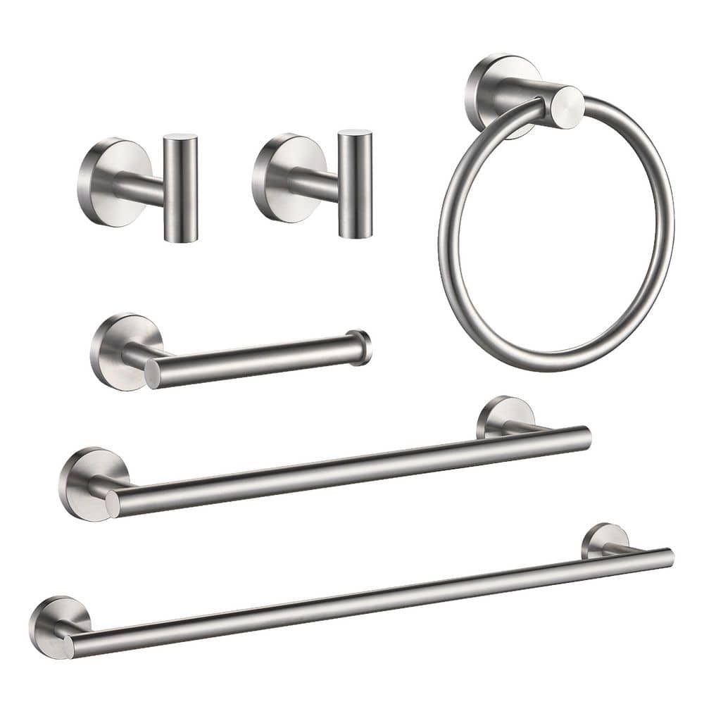 FORIOUS Bathroom Hardware Set 6-Pieces Towel Towel Ring, Robe Hook, Toilet Paper Holder Bathroom Wall Mounted
