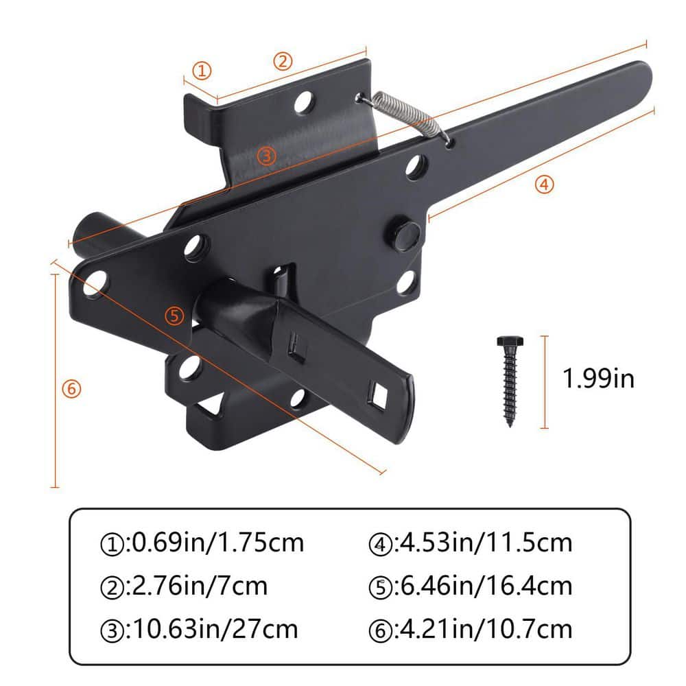 Unbranded Heavy Duty Self-Locking Gate Latch Automatic Gravity Lever Lock Black Finish Iron Fence Garden Outdoor Pool Door Kit (3)