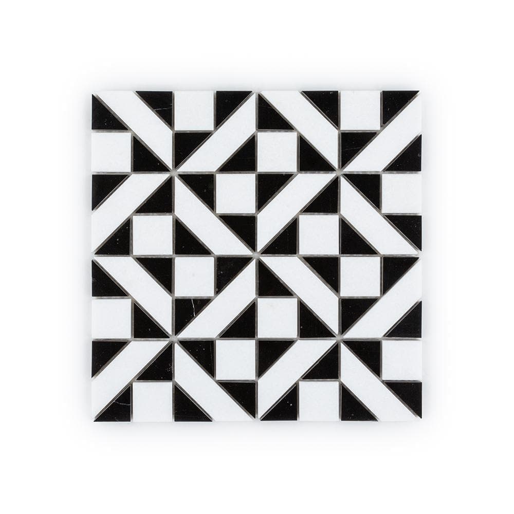 Jeffrey Court Cheque Moderne Black 11.75 in. x 11.75 in. Geometric Polished Marble Wall and Floor Mosaic Tile (9.58 sq. ft./Case)