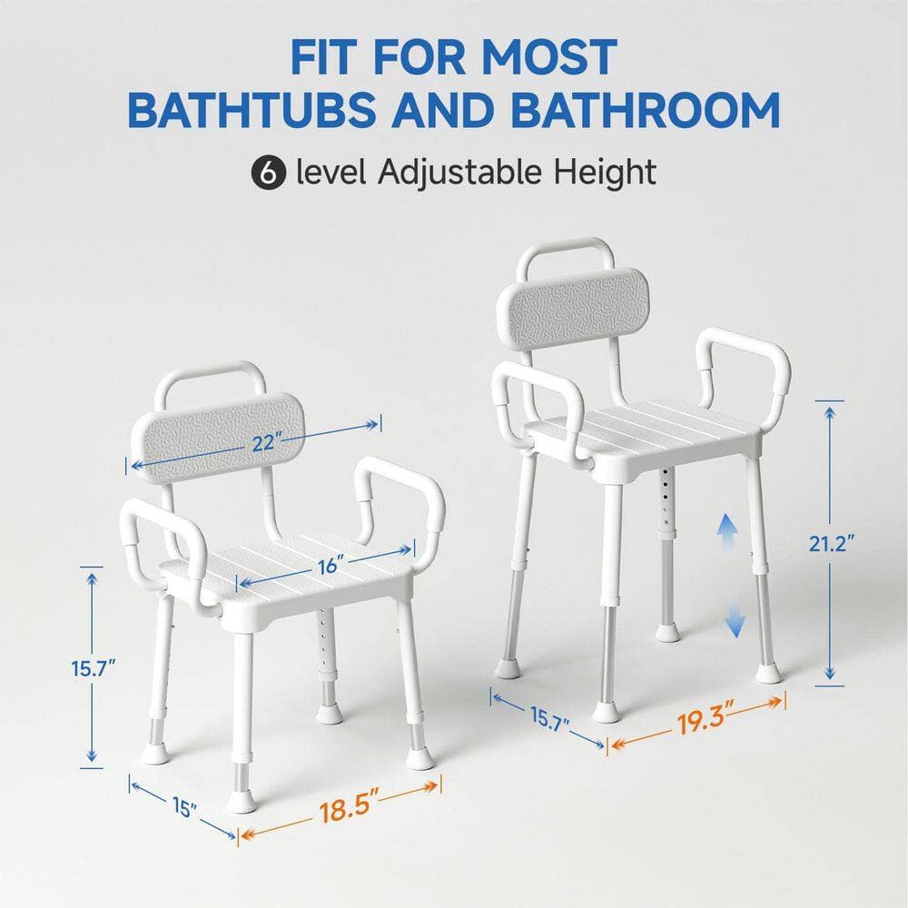 Wudkey 1-Piece Bathroom Accessory Set in White, Adjustable Shower Chair for Inside Shower, Bath Chair with Arms and Back (3)