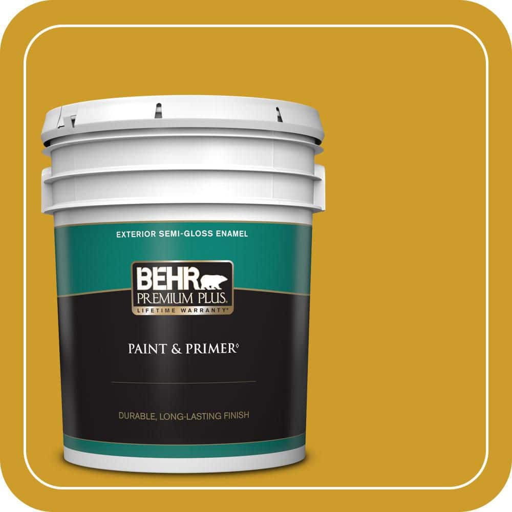BEHR PREMIUM PLUS 5 gal. #T16-09 Citronne Semi-Gloss Enamel Exterior Paint & Primer