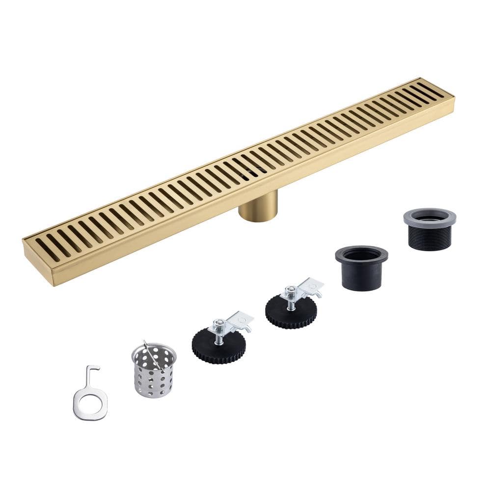 Tahanbath 2.75 in. W x 24 in. D Grid Shower Drain Stainless Steel Decorative Drain Cover with Brushed Gold (1)