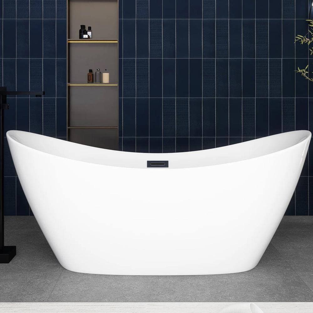 JimsMaison 59 in. x 31 in. Soaking Bathtub with Center Drain in Glossy White (2)
