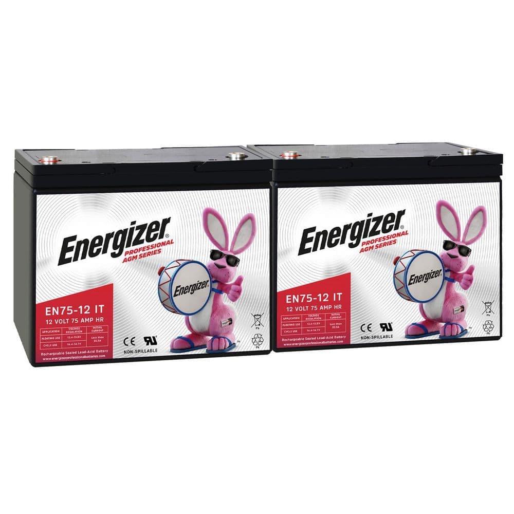 Energizer 12V 75Ah Long Lasting SLA AGM Rechargeable Battery Use In Wheelchairs, Electric Scooters, Backup Power-2 Pack