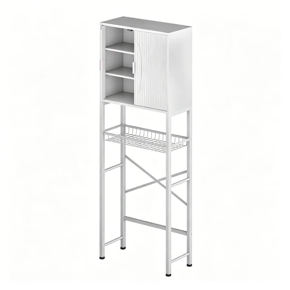 Whatseaso 23.6 in. W x 68 in H x 9.4 in. D Wood in White Over The Toilet Storage Cabinet with Fluted Wave Doors (1)