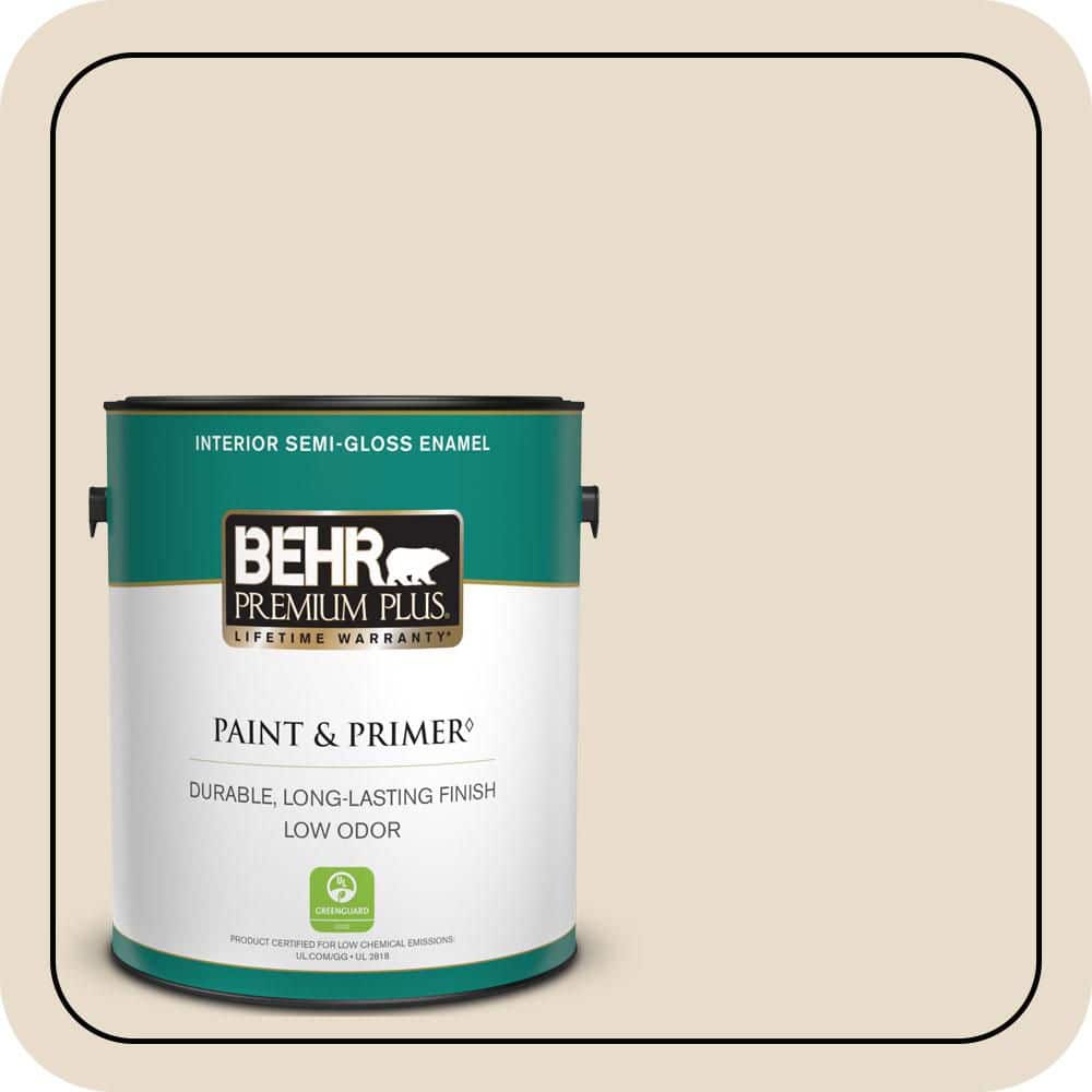 BEHR PREMIUM PLUS 1 gal. #YL-W12 Antique White Semi-Gloss Enamel Low Odor Interior Paint & Primer