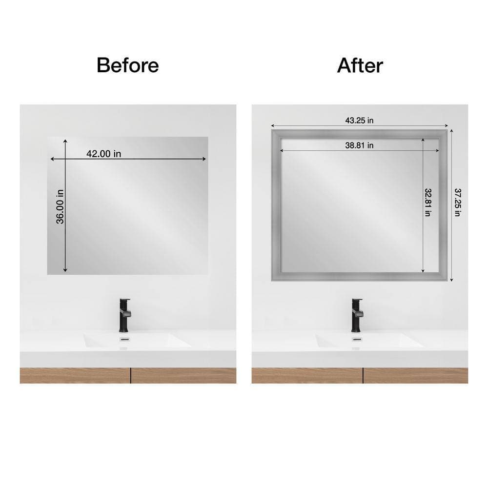Amanti Art Mirror Makeover Flair Polished Nickel 43.25 in. W x 37.25 in. H Bathroom Mirror Frame Border Kit-Fits a 42 x 36 Mirror (2)