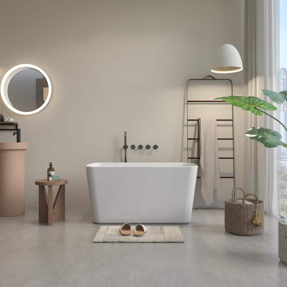 Abruzzo 49 in. x 28 in. Soaking Tub Acrylic Freestanding Soaking Bathtub Square-Shape Japanesein Glossy White (2)