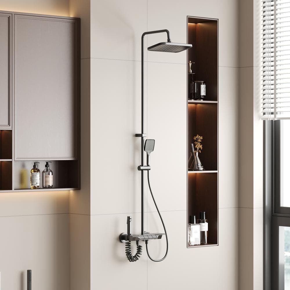FUFU&GAGA 3-Spray Rain Shower Faucet 2.5 GPM & Handheld Combo Kit, 10.63 in. Rain Head in Gun Gray (Valve Included)