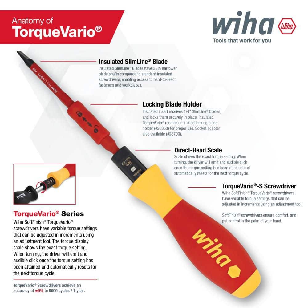 Wiha Insulated TorqueVario-S (18-62 in./lbs.) and SlimLine Blade Set (16-Piece) (2)