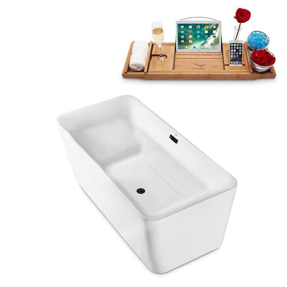Streamline Acrylic Flatbottom Non-Whirlpool Bathtub Glossy White with Matte Black Drain and Overflow Cover (3)