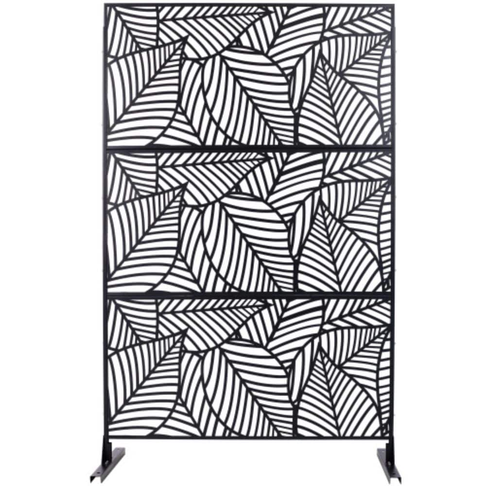 Dracelo Outdoor & Indoor Privacy Screen Metal Privacy Screen 76 in.Hx48 in.W, Freestanding Decorative Privacy Screen Black Metal (1)