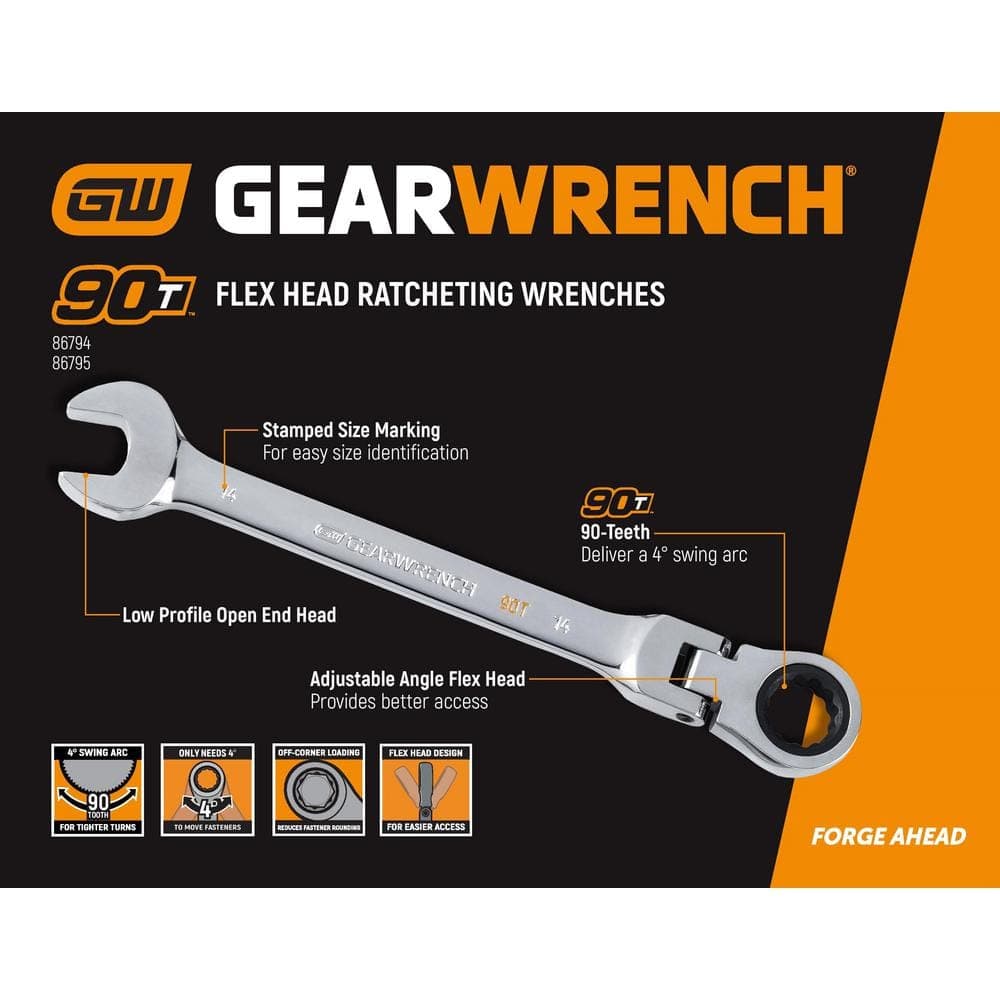 GEARWRENCH 90-Tooth SAE Ratcheting Flex-Head Combination Wrench Set with Tray (4)