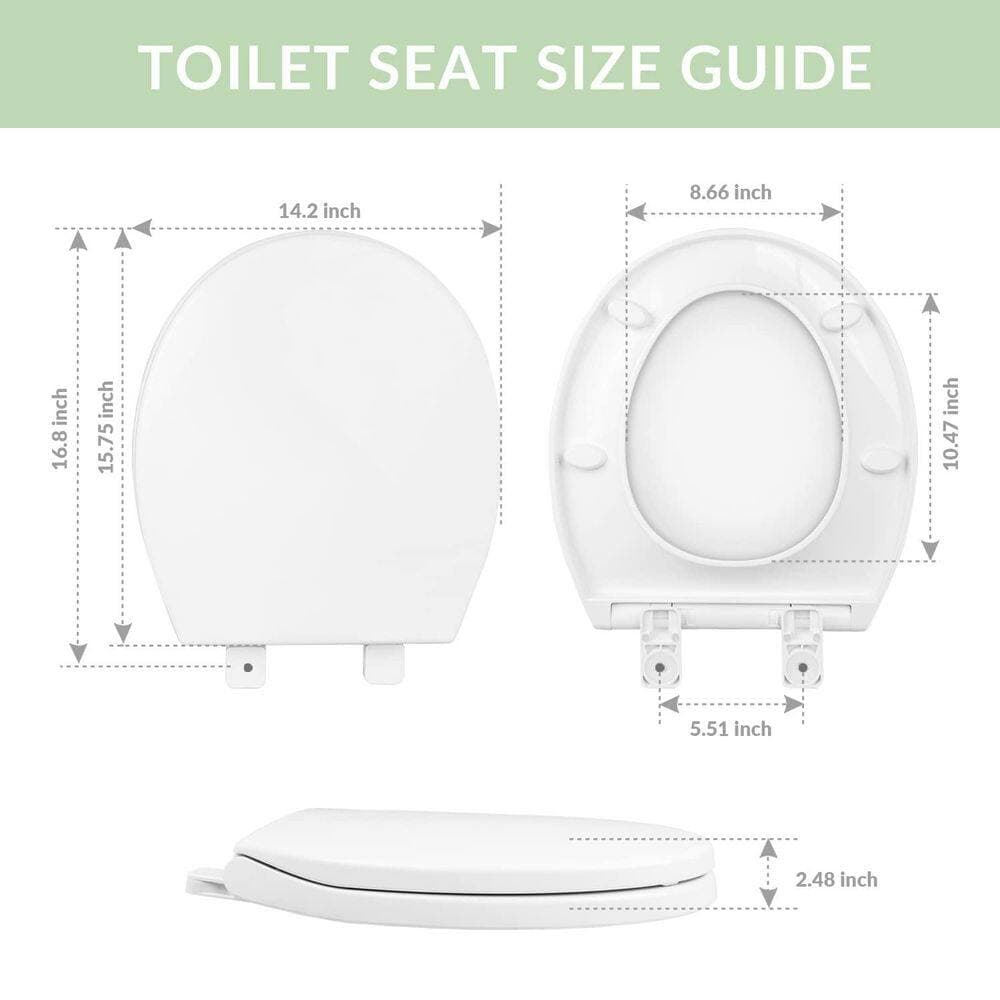 Numhew Toilet Seat Round with Slow Close Hinges in White, Four Bumpers, 2 Sets of Parts, Never Loosen and Easily Remove (3)