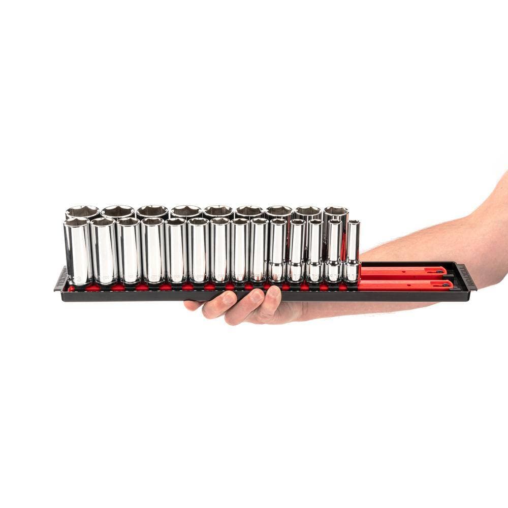 TEKTON 1/2 in. Drive 6-Point Socket Set with Rails (10 mm-32 mm) (46-Piece) (3)