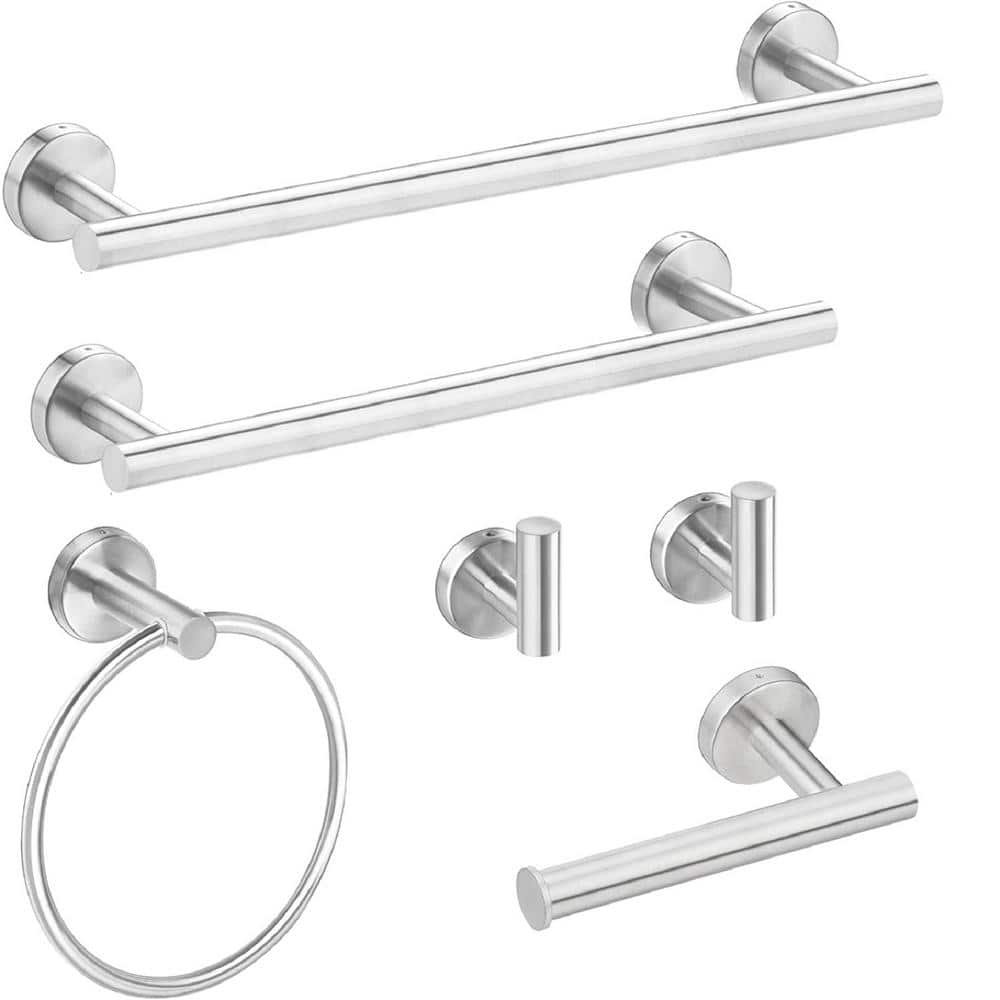 Unbranded 6-Piece Brushed Nickel Bathroom Hardware Set Stainless Steel Round Wall Mounted Bathroom Accessories Kit