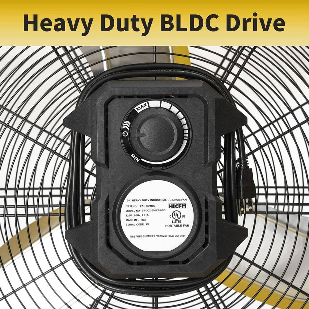 Edendirect 24 in. BLDC Drive Drum Fan in Yellow with Solid Wheels, Tough Handle, Variable Speed Control, Low Noise, UL Listed (3)