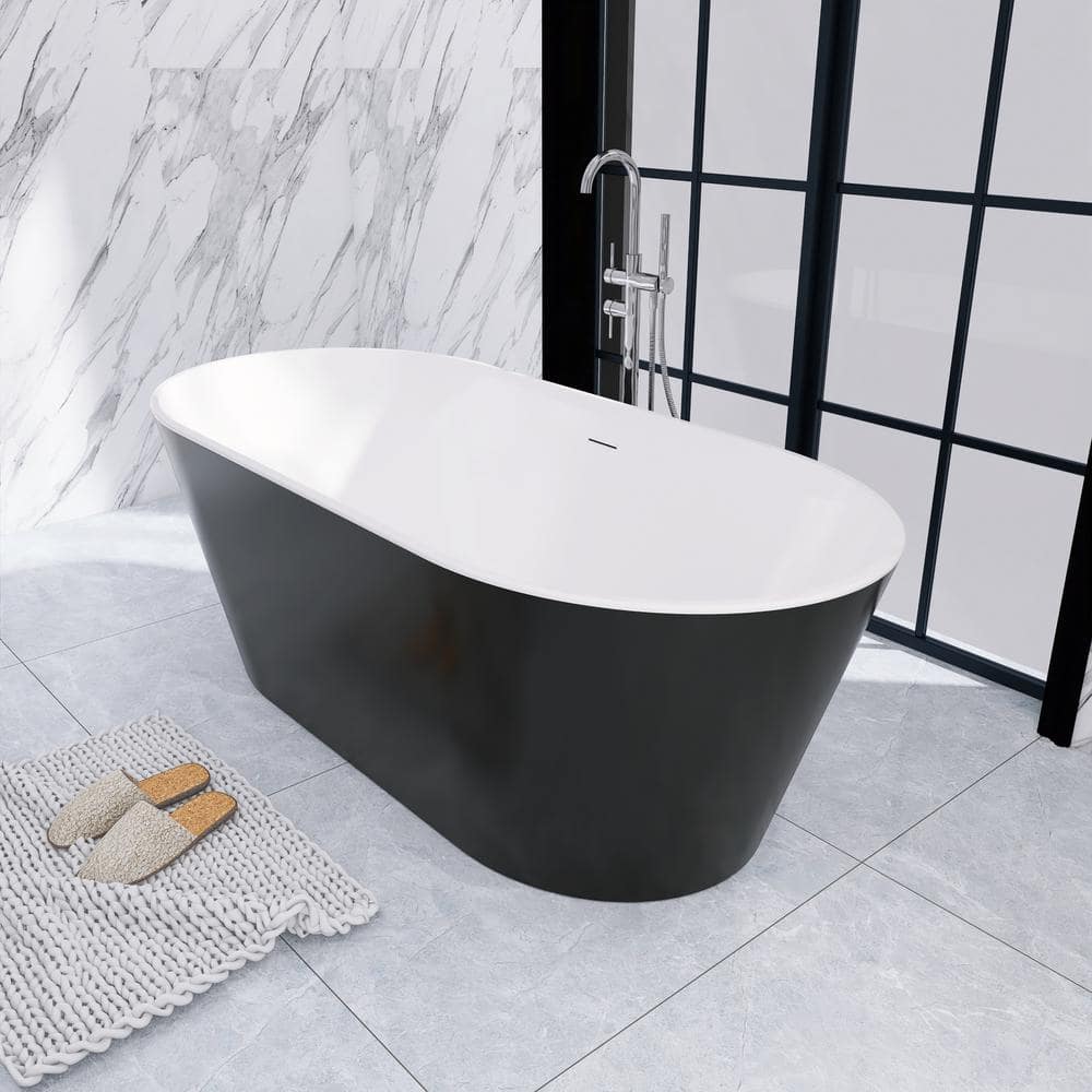 Unbranded 67 in. x 30 in. Acrylic Soaking Bathtub in Matte Black with Center Drain in Polished Chrome (3)