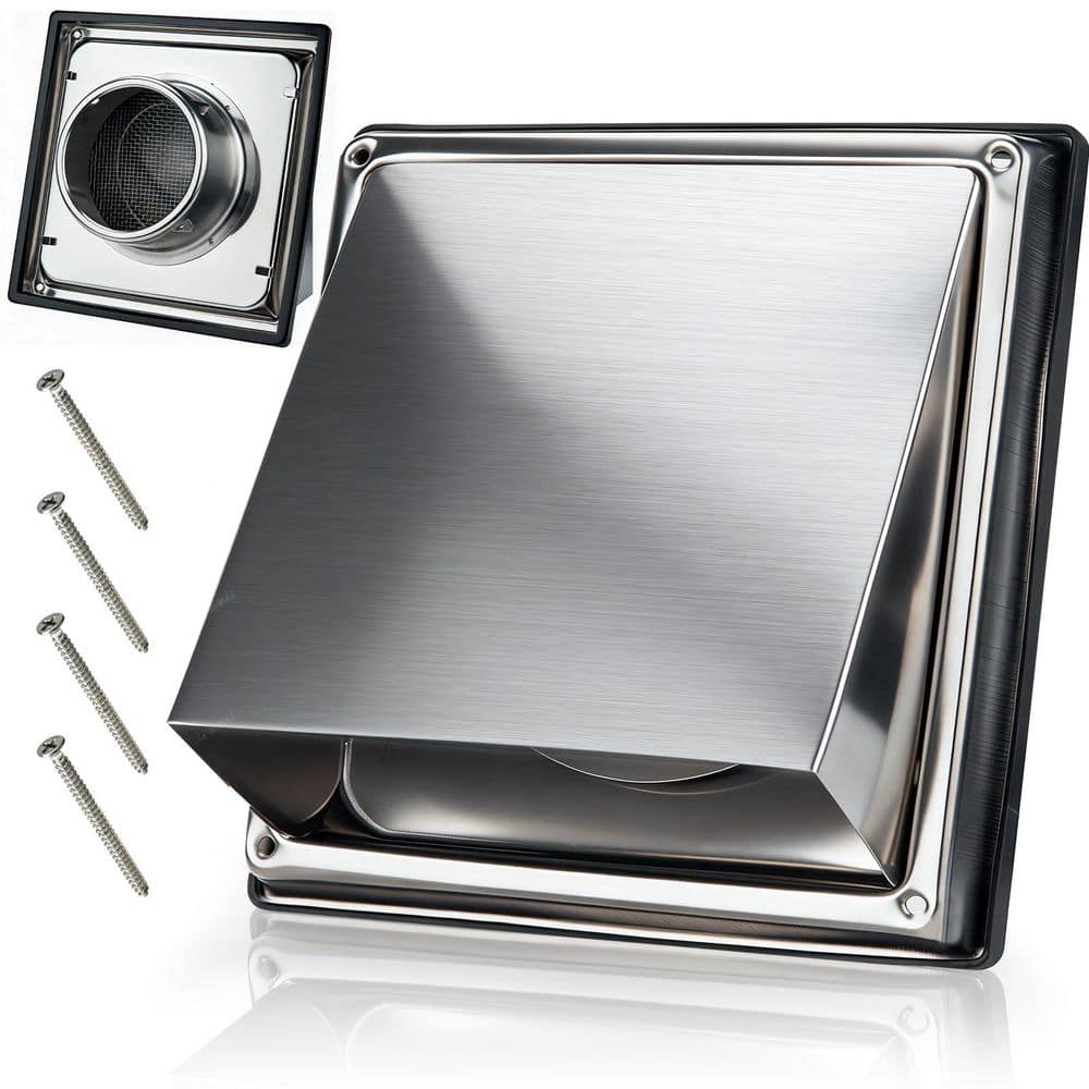 Wudkey 1-Piece Bathroom Accessory Set in Silver, 4 in. Dryer Vent Cover Outside, Stainless Steel Exterior Vent Cover (1)