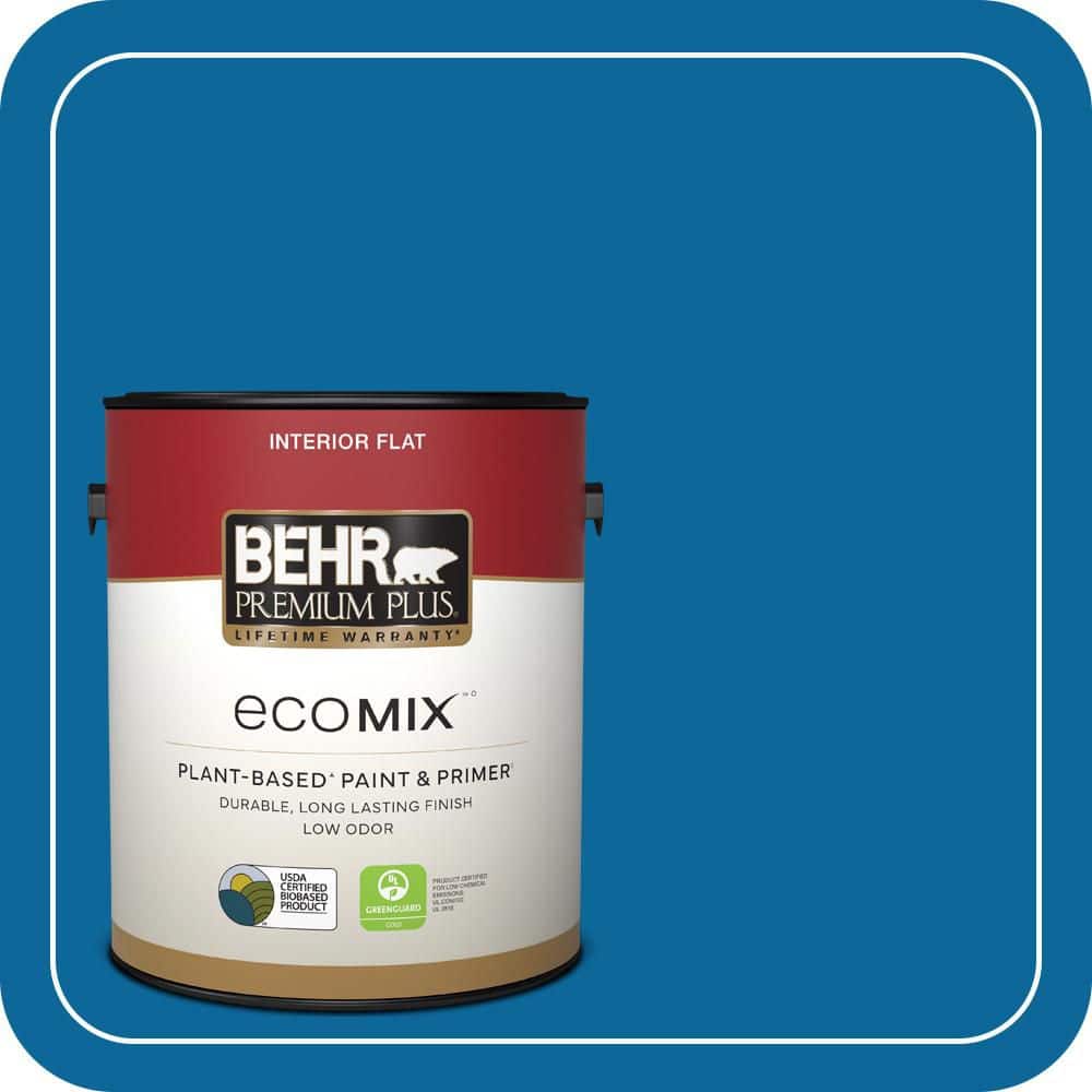 BEHR PREMIUM PLUS 1 gal. #MQ4-58 Mondrian Blue Flat EcoMix Plant-Based Interior Paint & Primer (1)