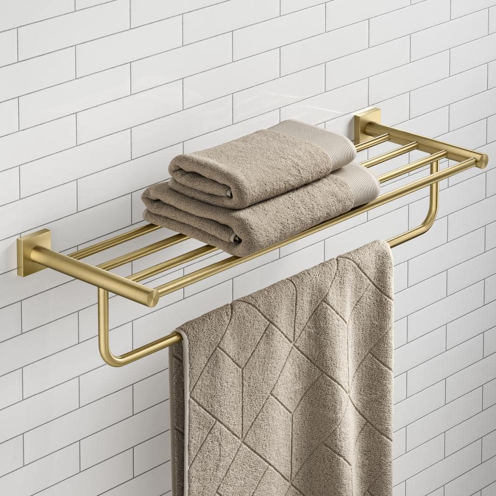 KRAUS Ventus Bathroom Shelf Towel Rack with Towel Bar in Brushed Gold (2)