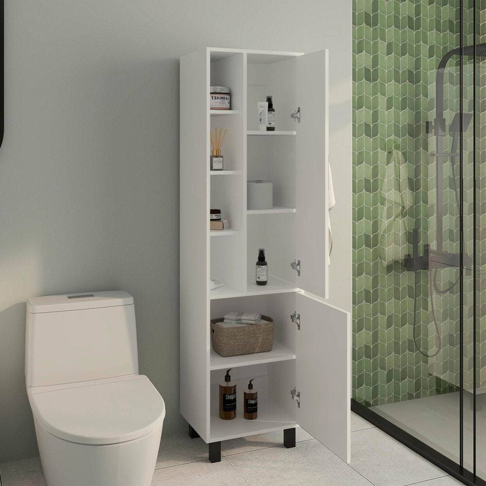 YSQCAR 17.9 in. W x 14 in. D x 68.1 in. H White MDF Freestanding Linen Cabinet with 2-Doors, 9 Shelves (3)