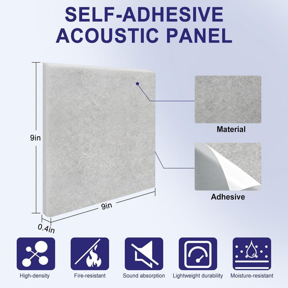 Pro Space 9 in. x 9 in. x 0.4 in. Grey Square Self-Adhesive Acoustic Panels, 12-Pack (2)