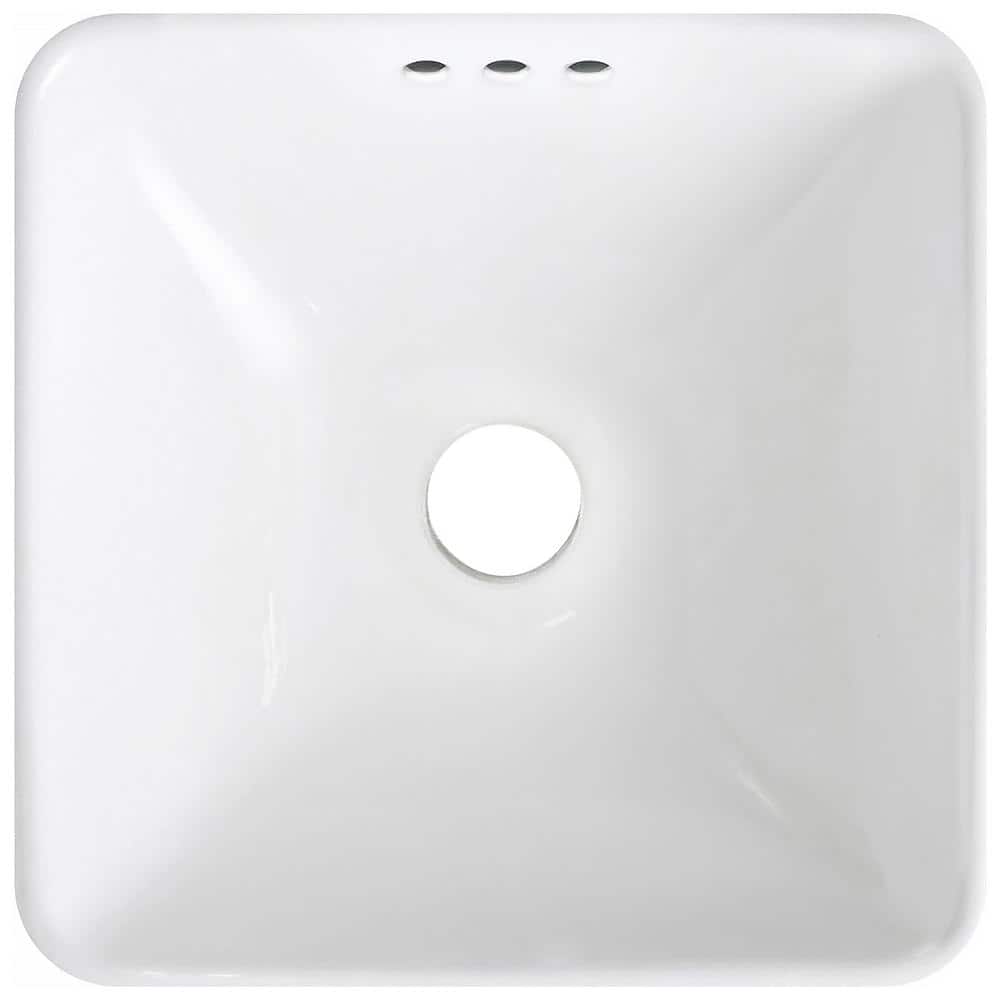 Novatto 16.75 in. Square Drop-In Bathroom Sink in White Porcelain with Overflow and 3"Tall Apron (2)