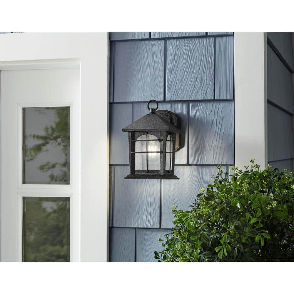 Home Decorators Collection Brimfield 9 in. Aged Iron 1 Light Line Voltage Outdoor Wall Light Sconce with No Bulb Included