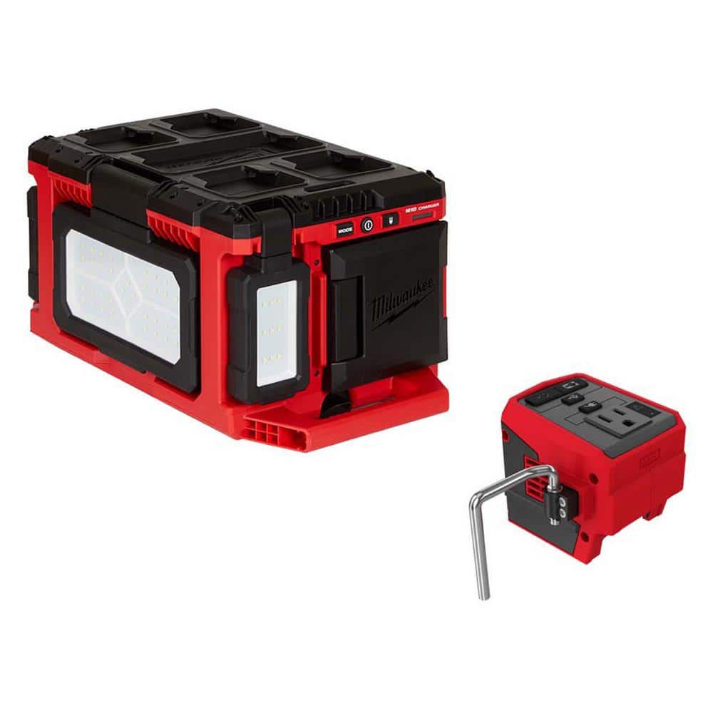 Milwaukee M18 18-Volt Lithium-Ion Cordless PACKOUT 3000 Lumens LED Light with Built-In Charger and M18 Compact Inverter