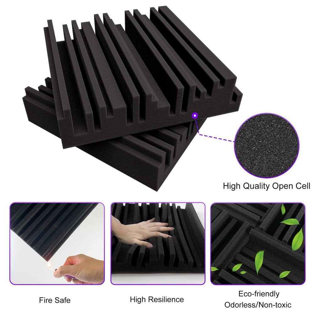 Laybus 12 in. x 12 in. x 2 in. Thick Acoustic Foam Panels (36-Pack), Broadband Sound Absorbing Foam, Dense Soundproof Tile (3)