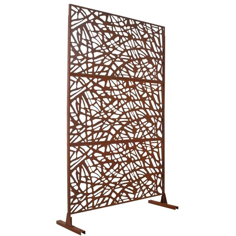 Unbranded Outdoor and Indoor 6.3 ft. x 4 ft. Freestanding Decorative Privacy Fence Screen Brown Metal for Garden Fence (1)