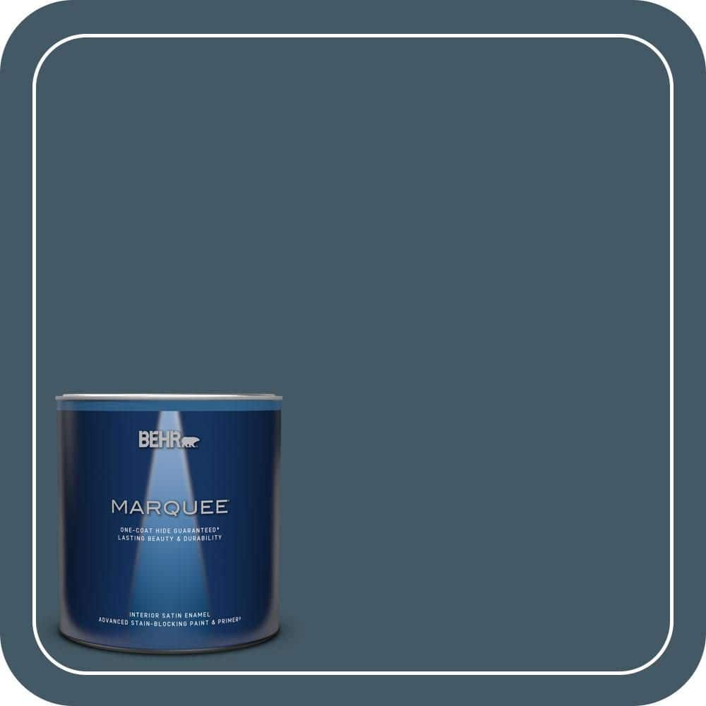 BEHR MARQUEE 1 qt. #S480-7 Midnight in the Tropics One-Coat Hide Satin Enamel Interior Paint & Primer