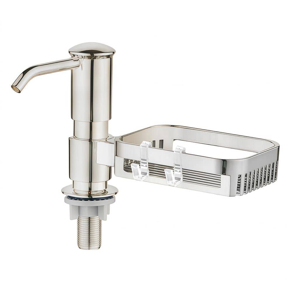 Wudkey Brushed Nickel Soap Dispenser for Sink, Built in Soap Dispenser Pump with Sponge Holder and 38 in. Extension Tube Kit