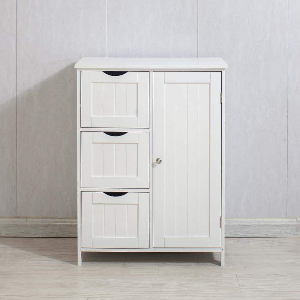 Unbranded 23.6 in. W x 11.8 in. D x 31.5 in. H White Linen Cabinet Wooden Bathroom Floor Storage Cabinet with Drawer and Shelf