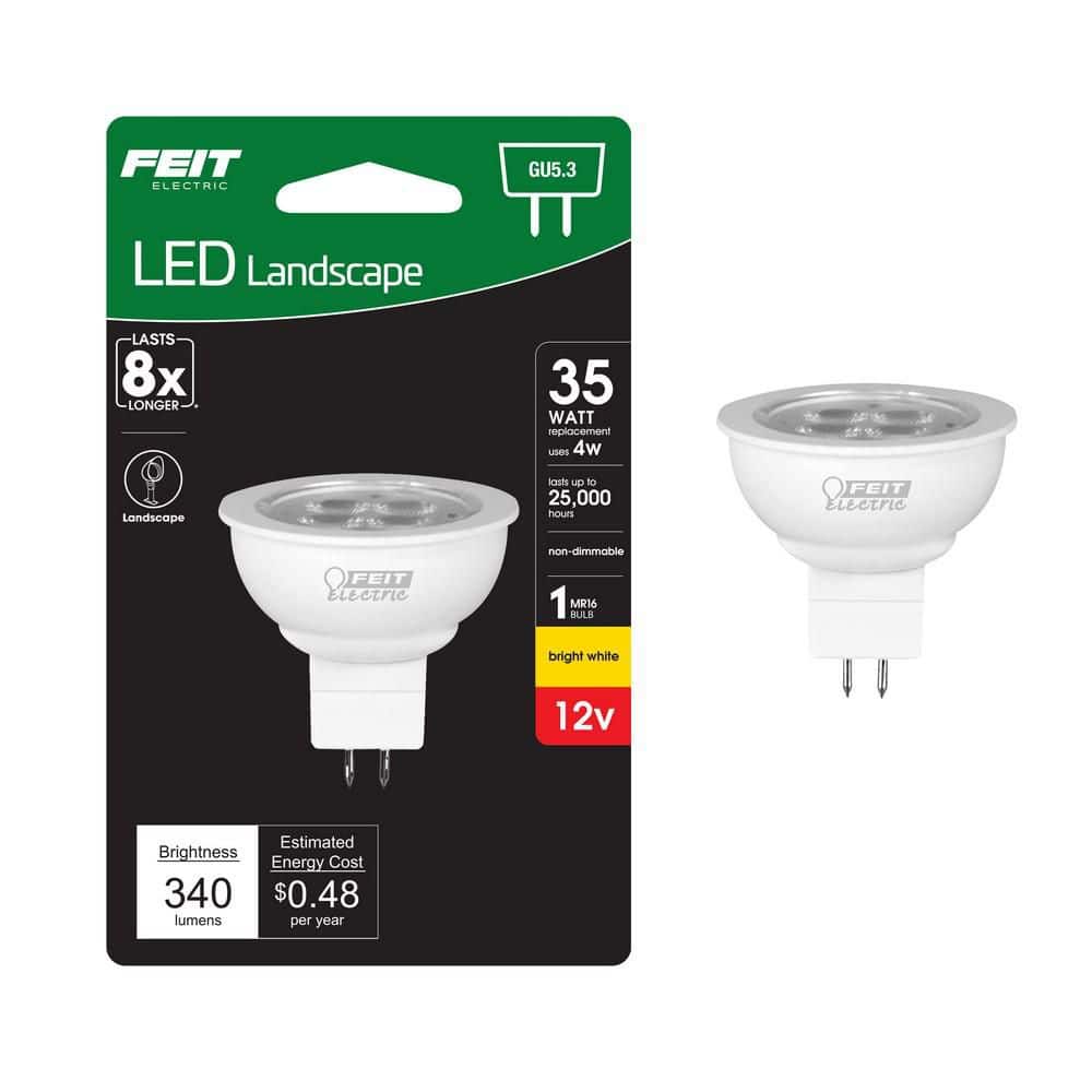 Feit Electric 35-Watt Equivalent MR16 GU5.3 Bi-Pin CEC 12-Volt Landscape Garden LED Light Bulb, Bright White (2)