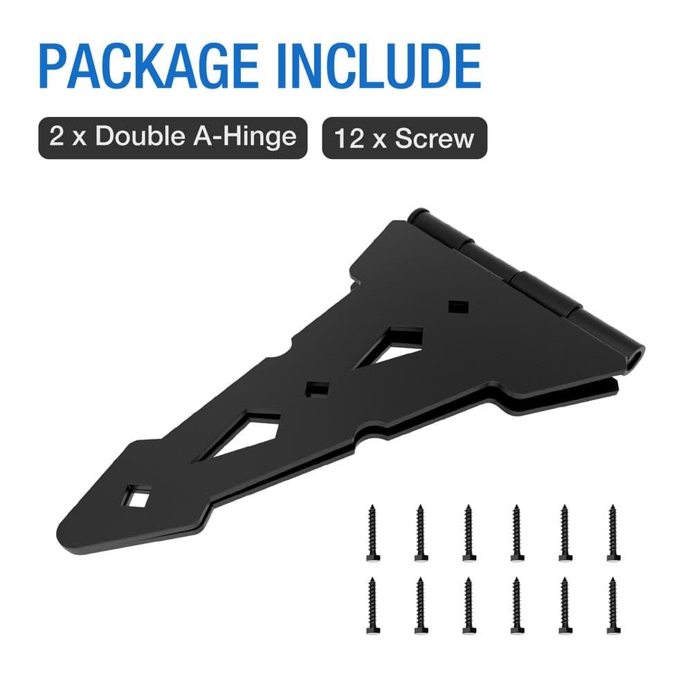 WINSOON 15.7 in. x 7 in. Black Heavy-Duty Decorative Fence Gate Hinge Tee Hinge (3)