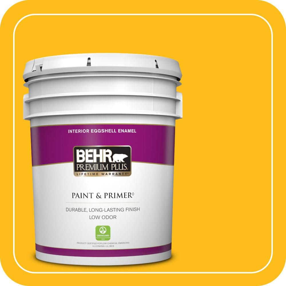 BEHR PREMIUM PLUS 5 gal. #P290-7 Laser Lemon Eggshell Enamel Low Odor Interior Paint & Primer
