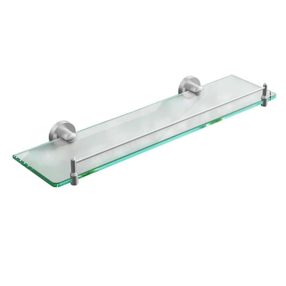 Wudkey 19.7 in. W x 1.6 in. H x 4.7 in. D Rectangular Wall-Mount Glass Bathroom Shelf, Floating Shelves in Brushed Nickel (1)