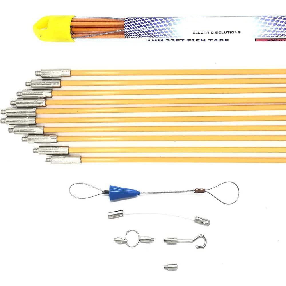 Yichuhaoxi 33 ft. Fiberglass Connectable Fish Tape Yellow 4mm 1/6 Dia 10 m M4 Connector with Hook Hole Kit (1)