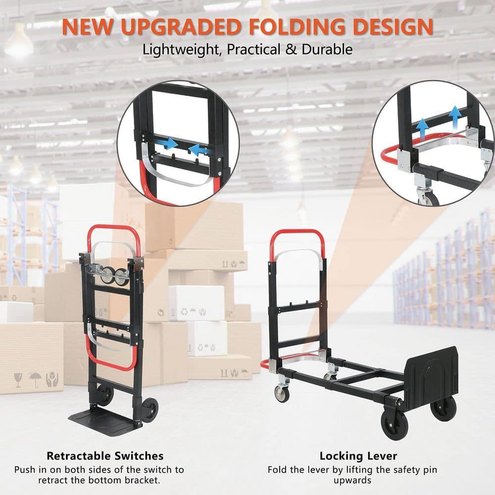 Afoxsos Aluminum Convertible Hand Truck, 2 in 1 Folding Dolly 800 lb. Capacity Heavy Duty Industrial Platform Cart (3)